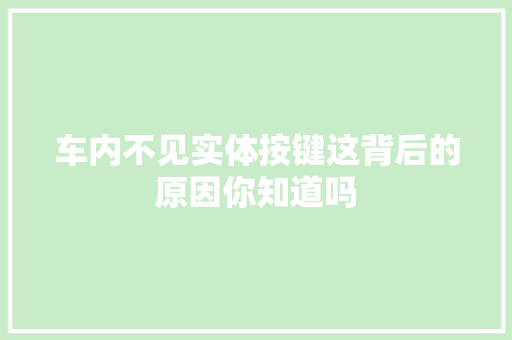 车内不见实体按键这背后的原因你知道吗