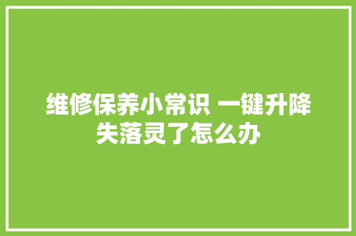 维修保养小常识 一键升降失落灵了怎么办