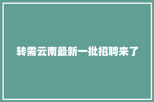 转需云南最新一批招聘来了