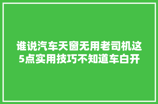 谁说汽车天窗无用老司机这5点实用技巧不知道车白开了