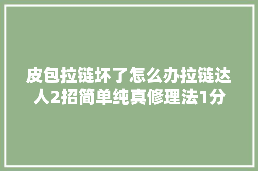 皮包拉链坏了怎么办拉链达人2招简单纯真修理法1分钟搞定