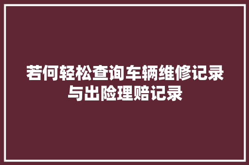 若何轻松查询车辆维修记录与出险理赔记录