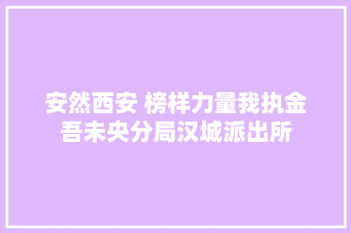 安然西安 榜样力量我执金吾未央分局汉城派出所