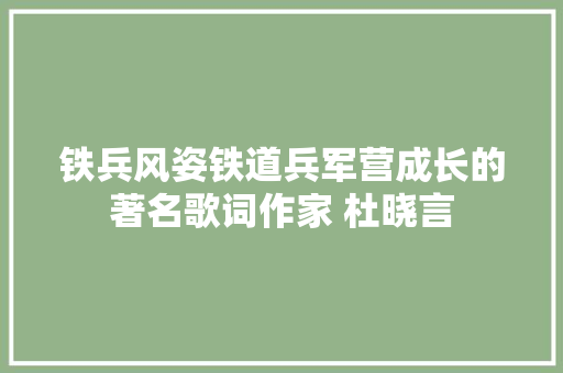 铁兵风姿铁道兵军营成长的著名歌词作家 杜晓言