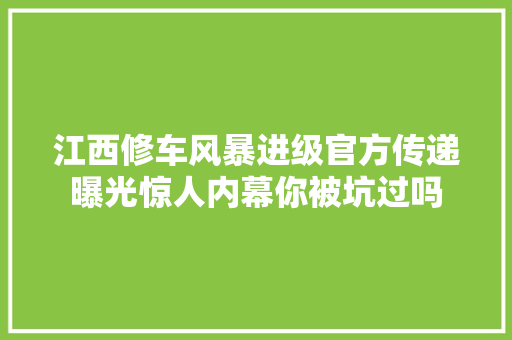 江西修车风暴进级官方传递曝光惊人内幕你被坑过吗