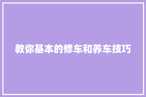 教你基本的修车和养车技巧