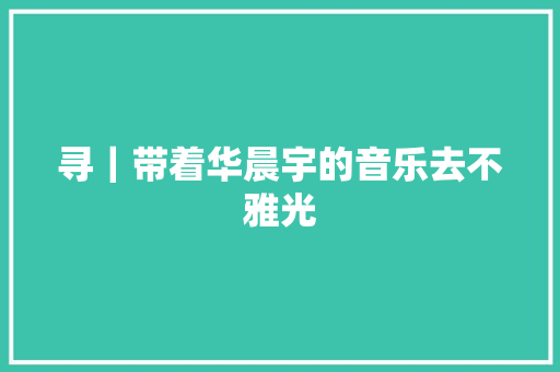 寻｜带着华晨宇的音乐去不雅光