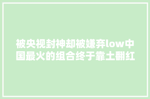 被央视封神却被嫌弃low中国最火的组合终于靠土翻红