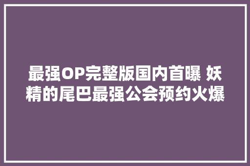 最强OP完整版国内首曝 妖精的尾巴最强公会预约火爆