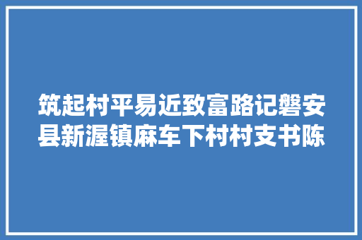 筑起村平易近致富路记磐安县新渥镇麻车下村村支书陈梅仙