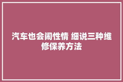 汽车也会闹性情 细说三种维修保养方法 汽车知识