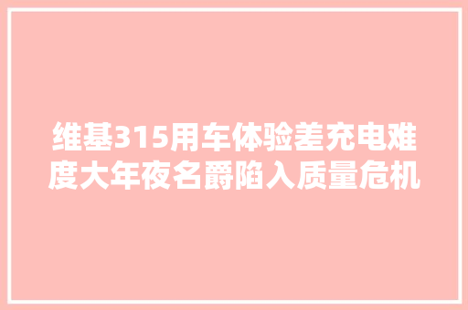维基315用车体验差充电难度大年夜名爵陷入质量危机