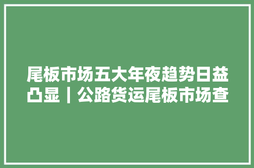 尾板市场五大年夜趋势日益凸显｜公路货运尾板市场查询访问申报之三