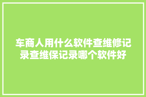 车商人用什么软件查维修记录查维保记录哪个软件好