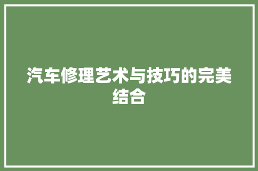 汽车修理艺术与技巧的完美结合