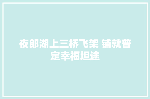 夜郎湖上三桥飞架 铺就普定幸福坦途