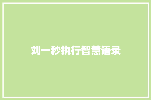 刘一秒执行智慧语录