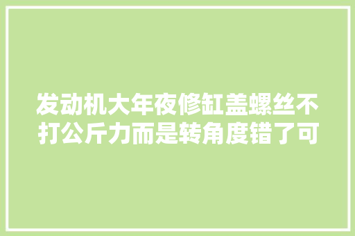 发动机大年夜修缸盖螺丝不打公斤力而是转角度错了可能出问题