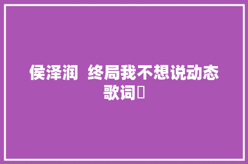 侯泽润  终局我不想说动态歌词♪