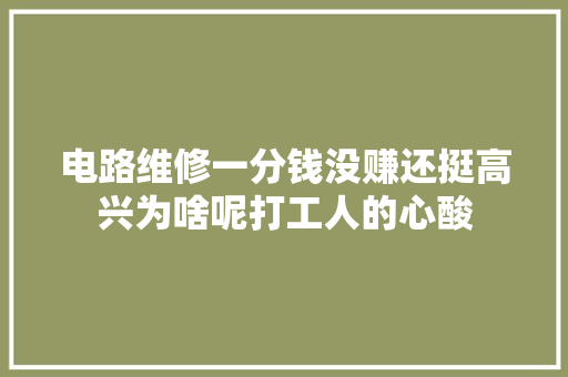 电路维修一分钱没赚还挺高兴为啥呢打工人的心酸