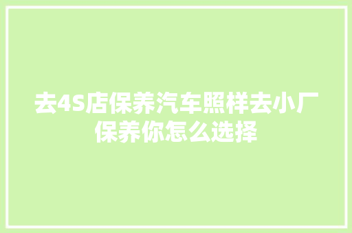 去4S店保养汽车照样去小厂保养你怎么选择