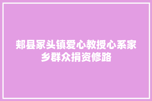 郏县冢头镇爱心教授心系家乡群众捐资修路