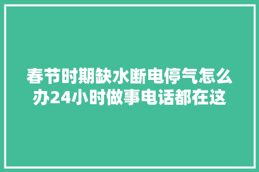 春节时期缺水断电停气怎么办24小时做事电话都在这儿