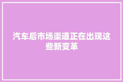 汽车后市场渠道正在出现这些新变革