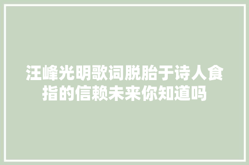 汪峰光明歌词脱胎于诗人食指的信赖未来你知道吗