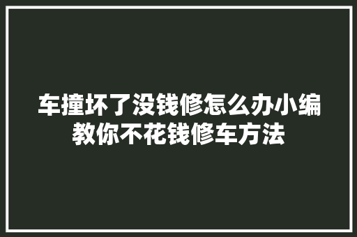 车撞坏了没钱修怎么办小编教你不花钱修车方法
