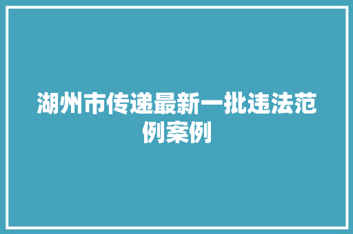 湖州市传递最新一批违法范例案例