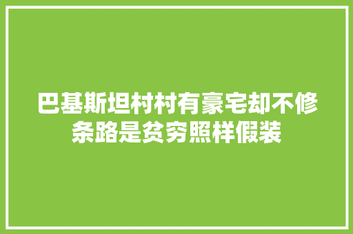巴基斯坦村村有豪宅却不修条路是贫穷照样假装