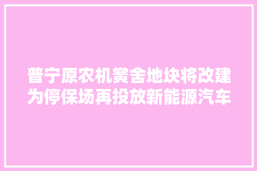 普宁原农机黉舍地块将改建为停保场再投放新能源汽车100辆