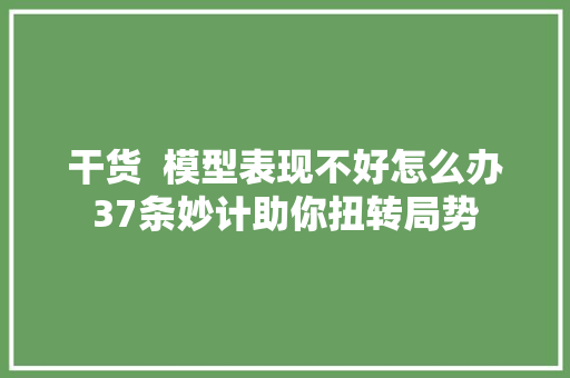 干货  模型表现不好怎么办37条妙计助你扭转局势