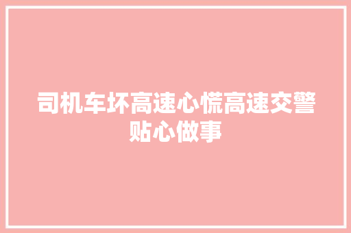 司机车坏高速心慌高速交警贴心做事