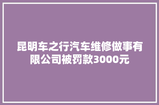 昆明车之行汽车维修做事有限公司被罚款3000元