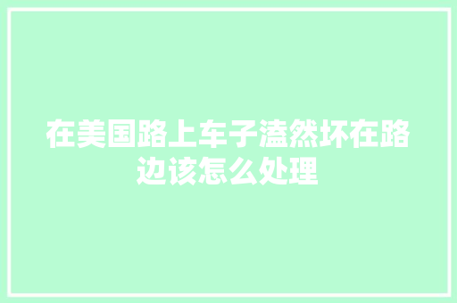 在美国路上车子溘然坏在路边该怎么处理