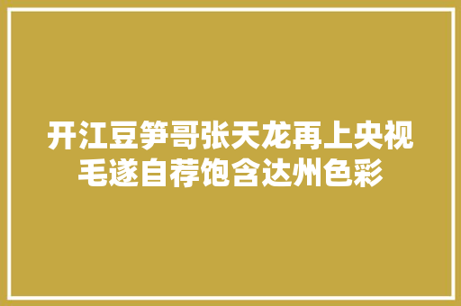开江豆笋哥张天龙再上央视毛遂自荐饱含达州色彩