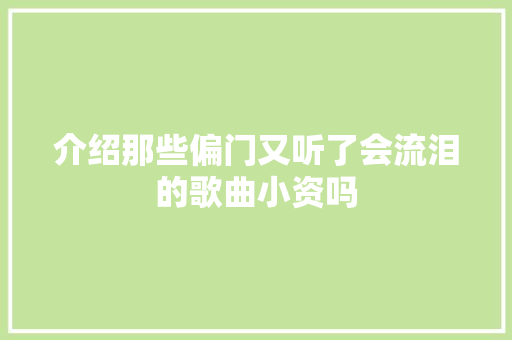 介绍那些偏门又听了会流泪的歌曲小资吗