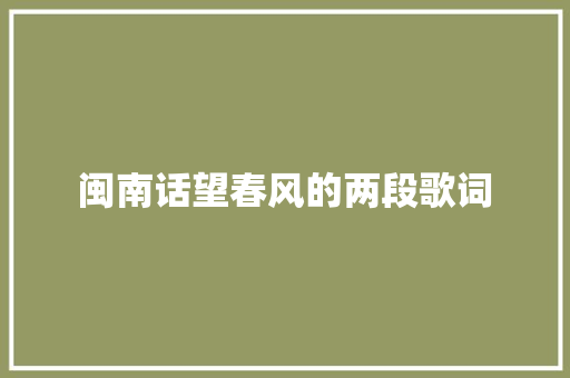 闽南话望春风的两段歌词