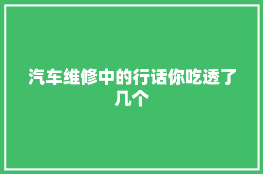 汽车维修中的行话你吃透了几个