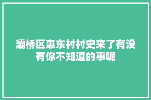 灞桥区惠东村村史来了有没有你不知道的事呢