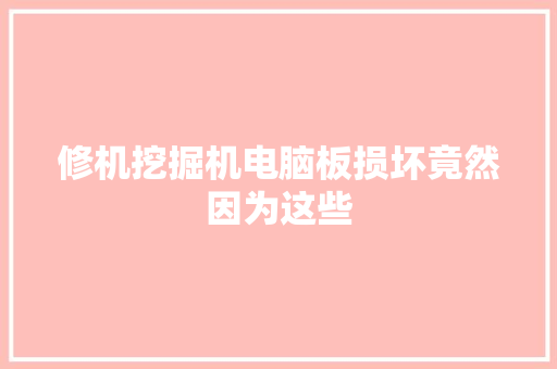 修机挖掘机电脑板损坏竟然因为这些