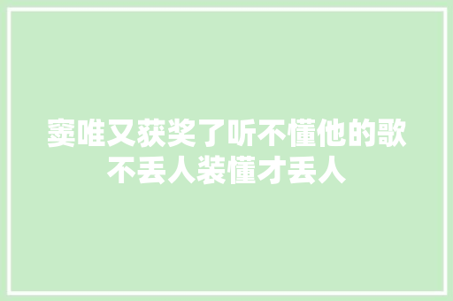 窦唯又获奖了听不懂他的歌不丢人装懂才丢人