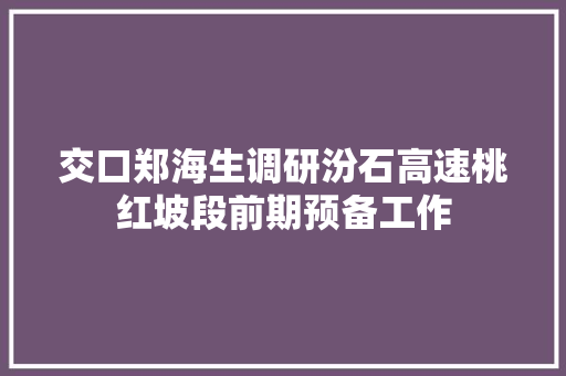 交口郑海生调研汾石高速桃红坡段前期预备工作 汽车知识