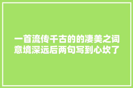 一首流传千古的的凄美之词意境深远后两句写到心坎了