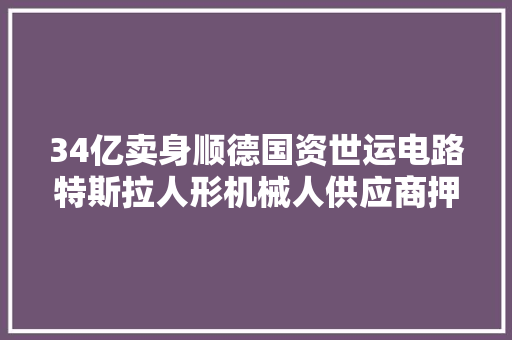 34亿卖身顺德国资世运电路特斯拉人形机械人供应商押注AI
