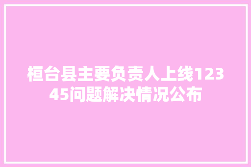 桓台县主要负责人上线12345问题解决情况公布