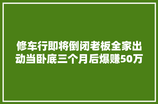 修车行即将倒闭老板全家出动当卧底三个月后爆赚50万