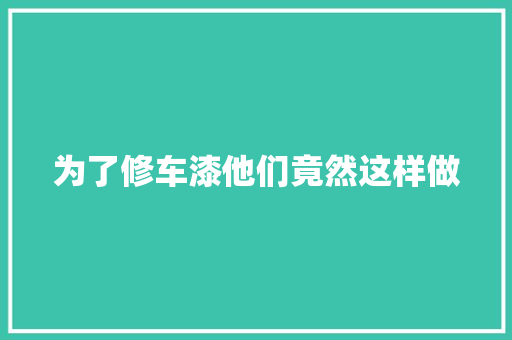 为了修车漆他们竟然这样做